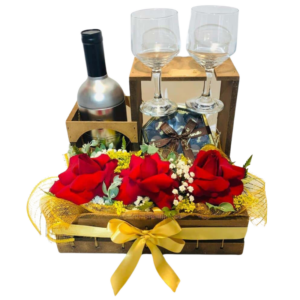Kit Vinho com Rosas