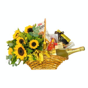 Cesta Sunflowers aperitivos e espumante importado