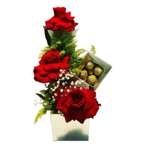 Arranjo de 3 Rosas com Ferrero
