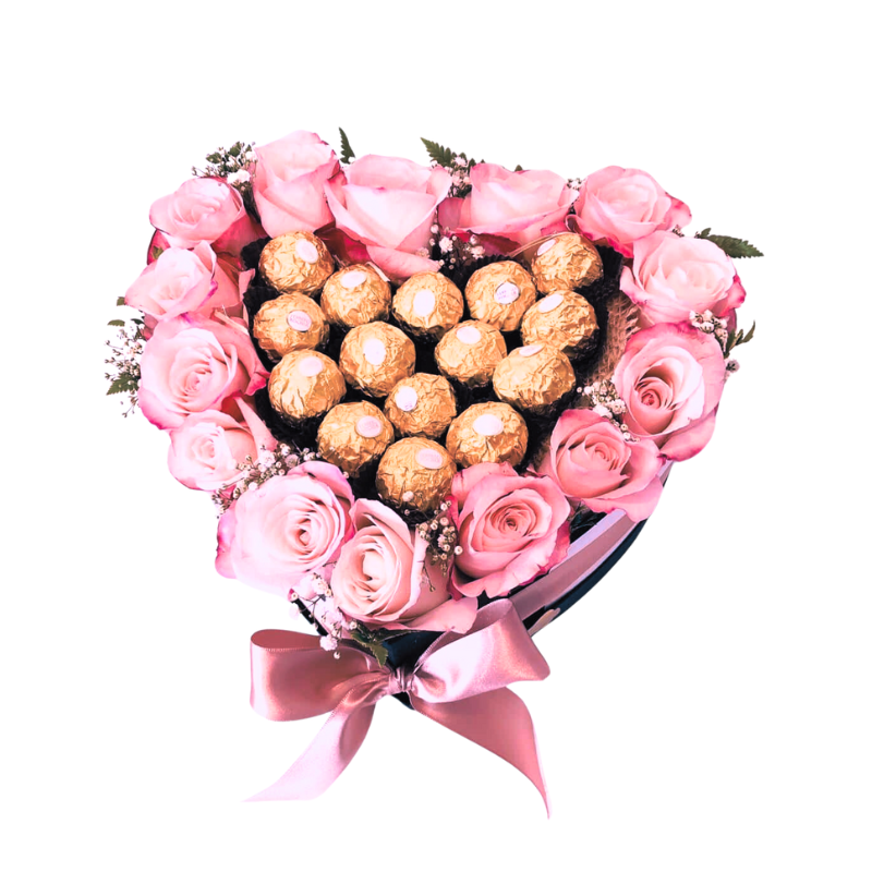 Box Coração de Rosas com Chocolates