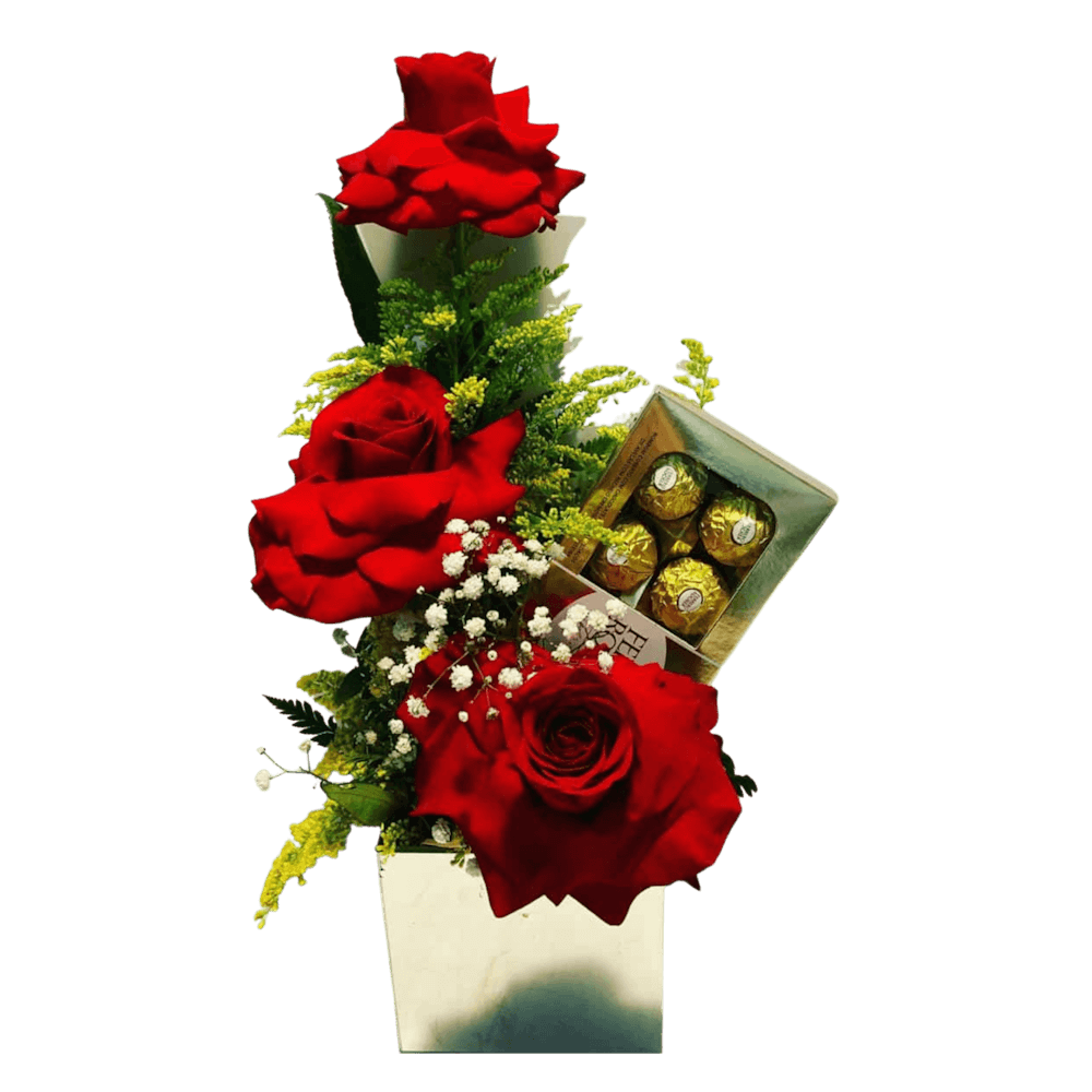 Arranjo de 3 Rosas com Ferrero